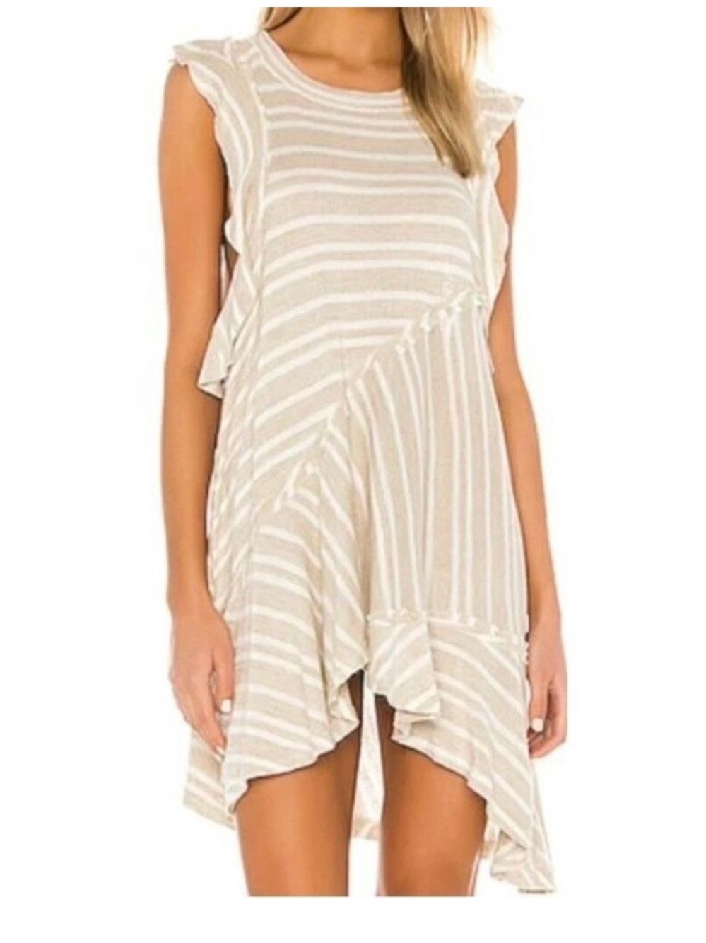Free People Tan Combo Striped Midi Dress Size Medium